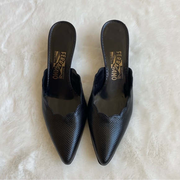 Salvatore Ferragamo Shoes - NWOB Salvatore Ferragamo Scalloped Accent Kitten Heel Mules | 7-1/2